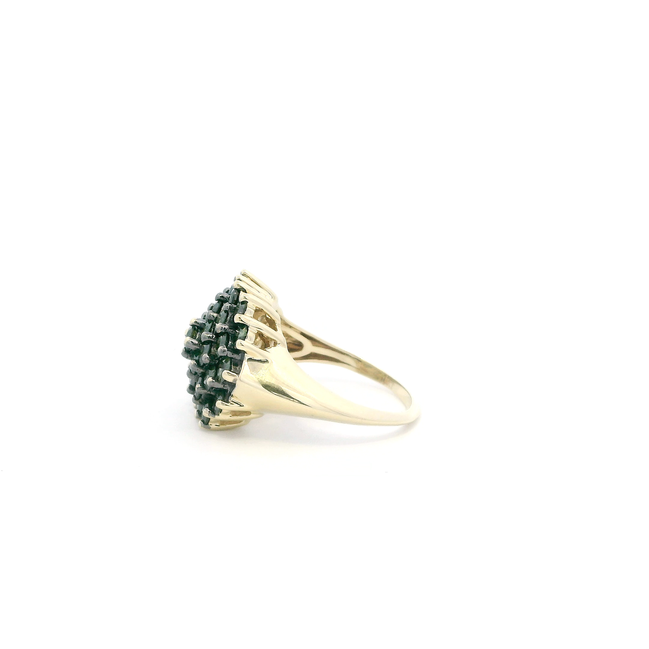 10K Yellow Gold Green Diamonds Cluster Womens Ring - 1.69ct