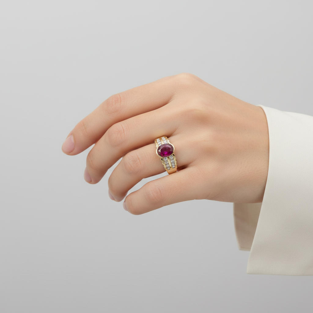 14K Yellow Gold Ruby & Diamonds Womens Ring - 0.50ct