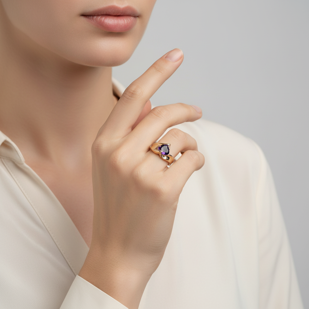 10K Yellow Gold Amethyst Heart Ring