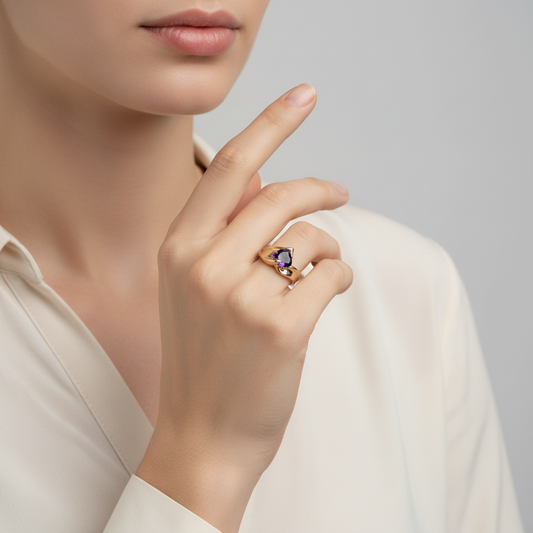 10K Yellow Gold Amethyst Heart Ring