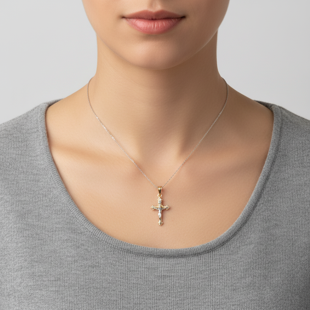 14K Yellow & White Gold Crucifix Pendant