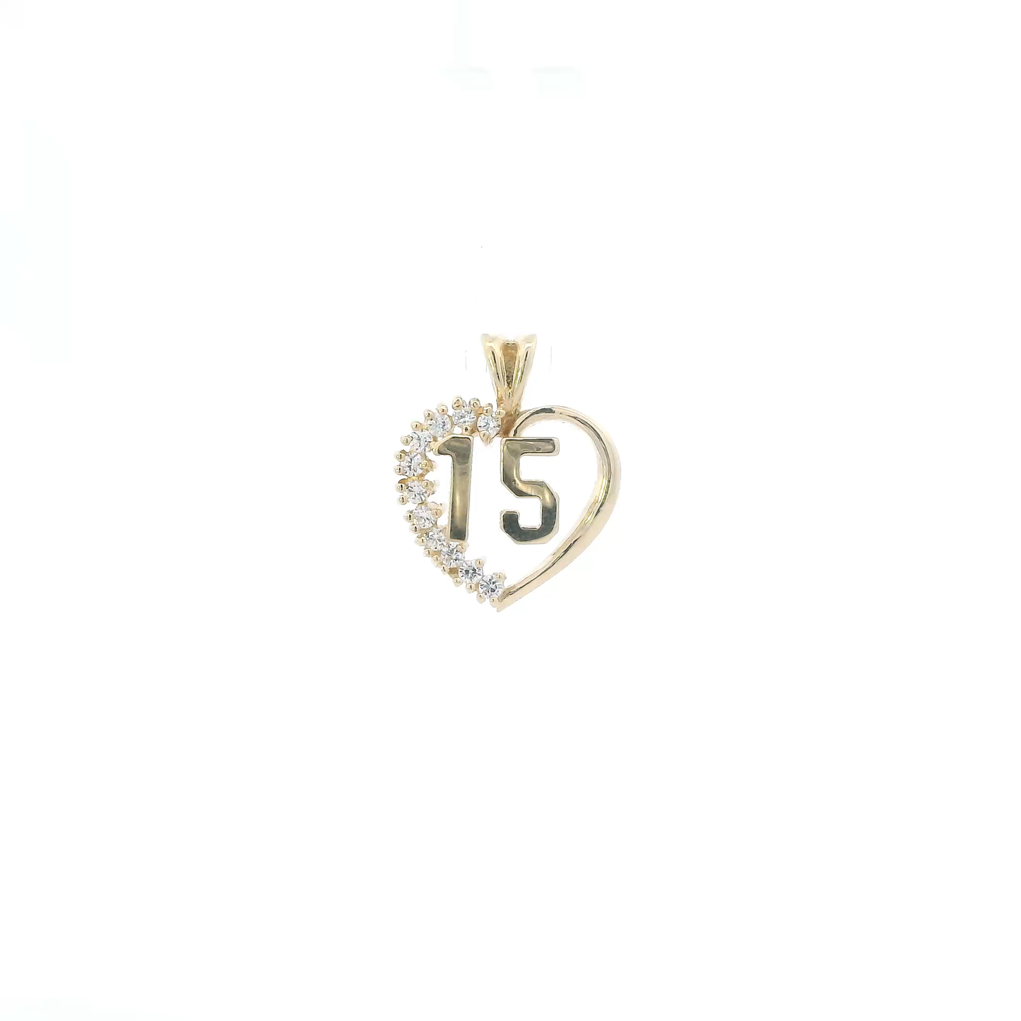 14K Yellow Gold "15" Heart Pendant