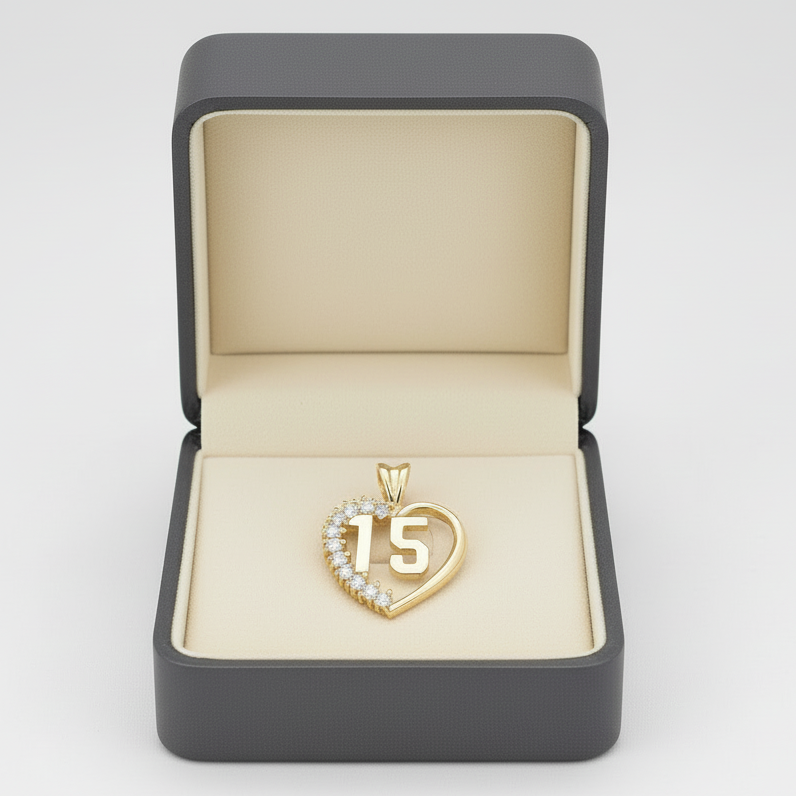 14K Yellow Gold "15" Heart Pendant
