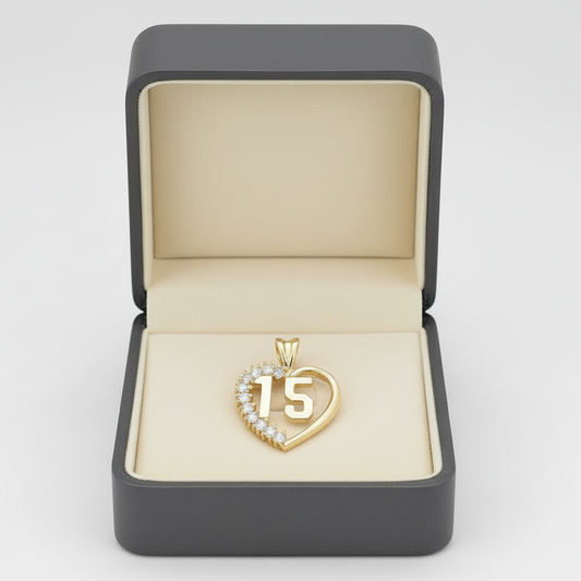 14K Yellow Gold "15" Heart Pendant