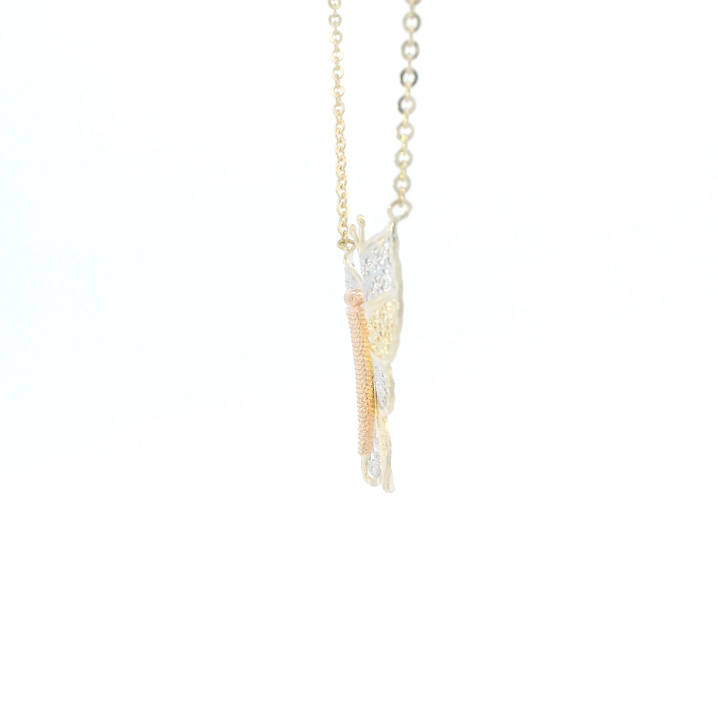 14k Tri Color Gold 17" Filigree Butterfly Necklace