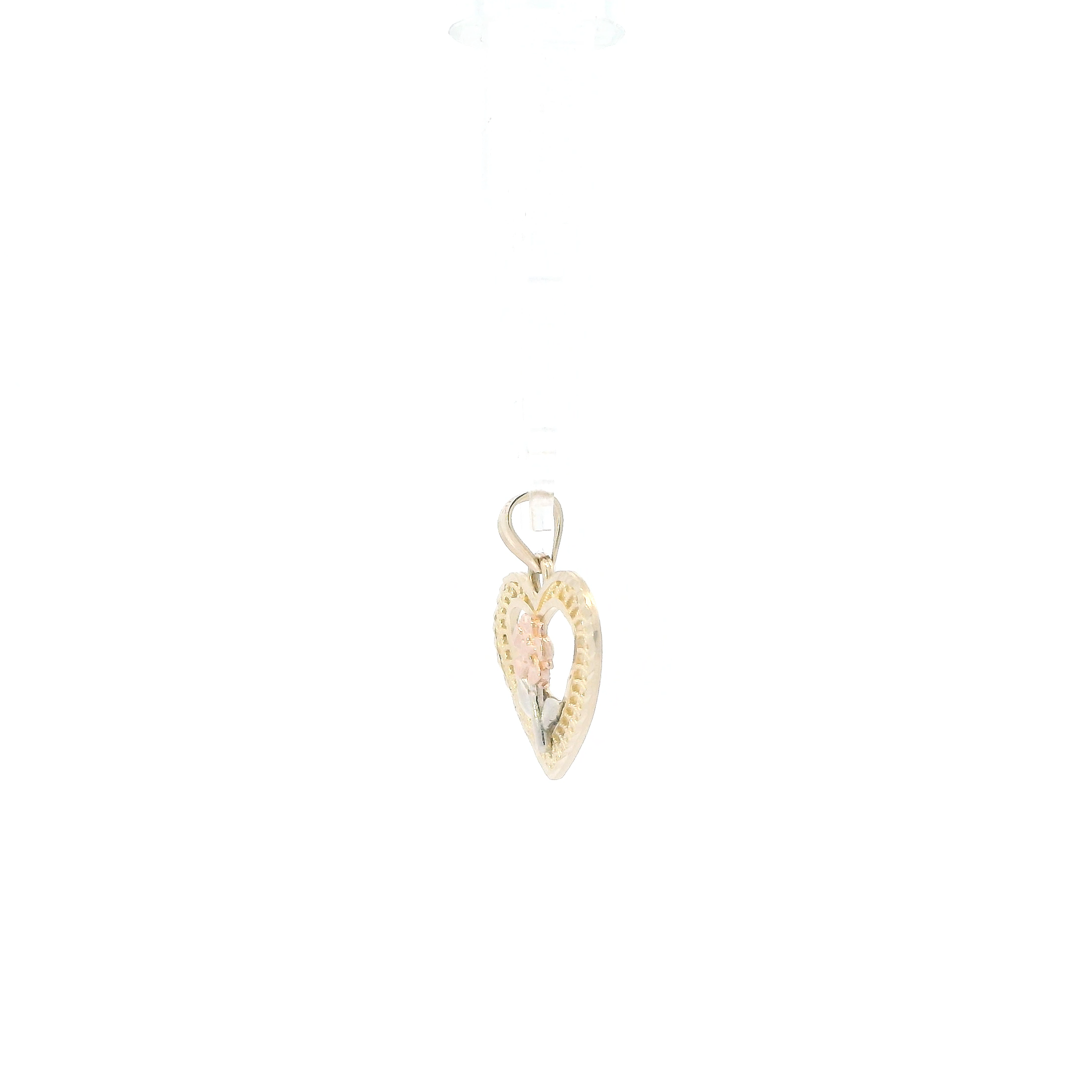 14K Tri Color Gold Rose & Heart Pendant