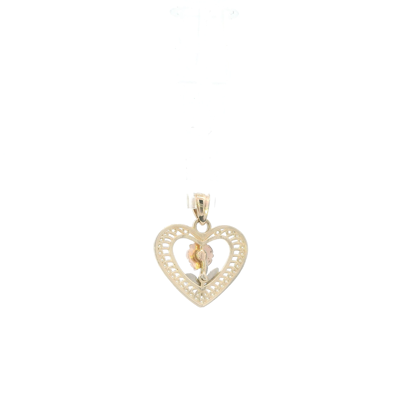 14K Tri Color Gold Rose & Heart Pendant