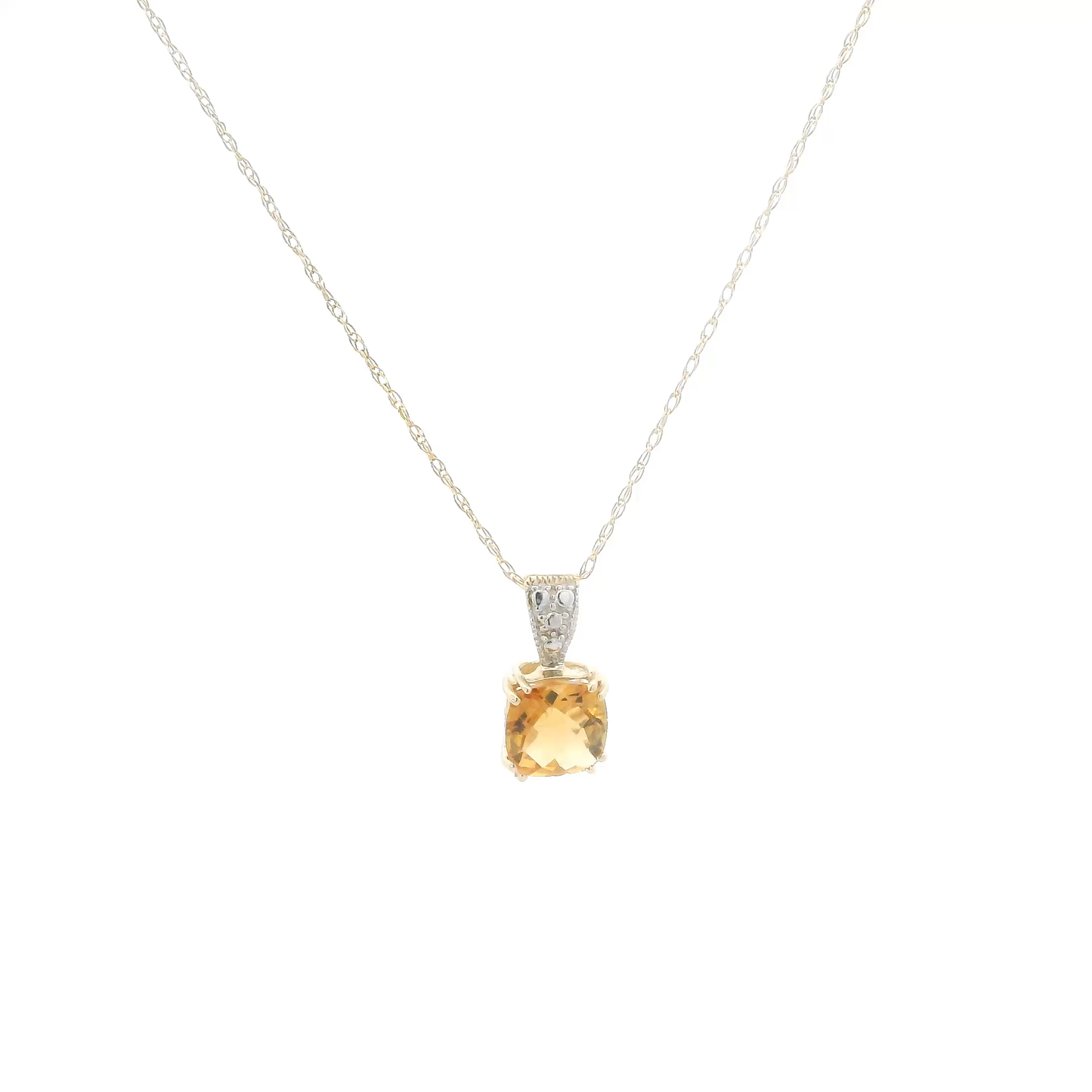 14K Yellow Gold Citrine Pendant & 19" Cable Chain
