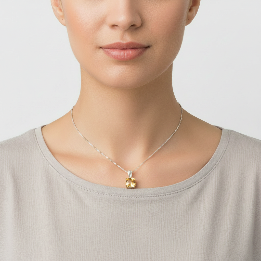14K Yellow Gold Citrine Pendant & 19