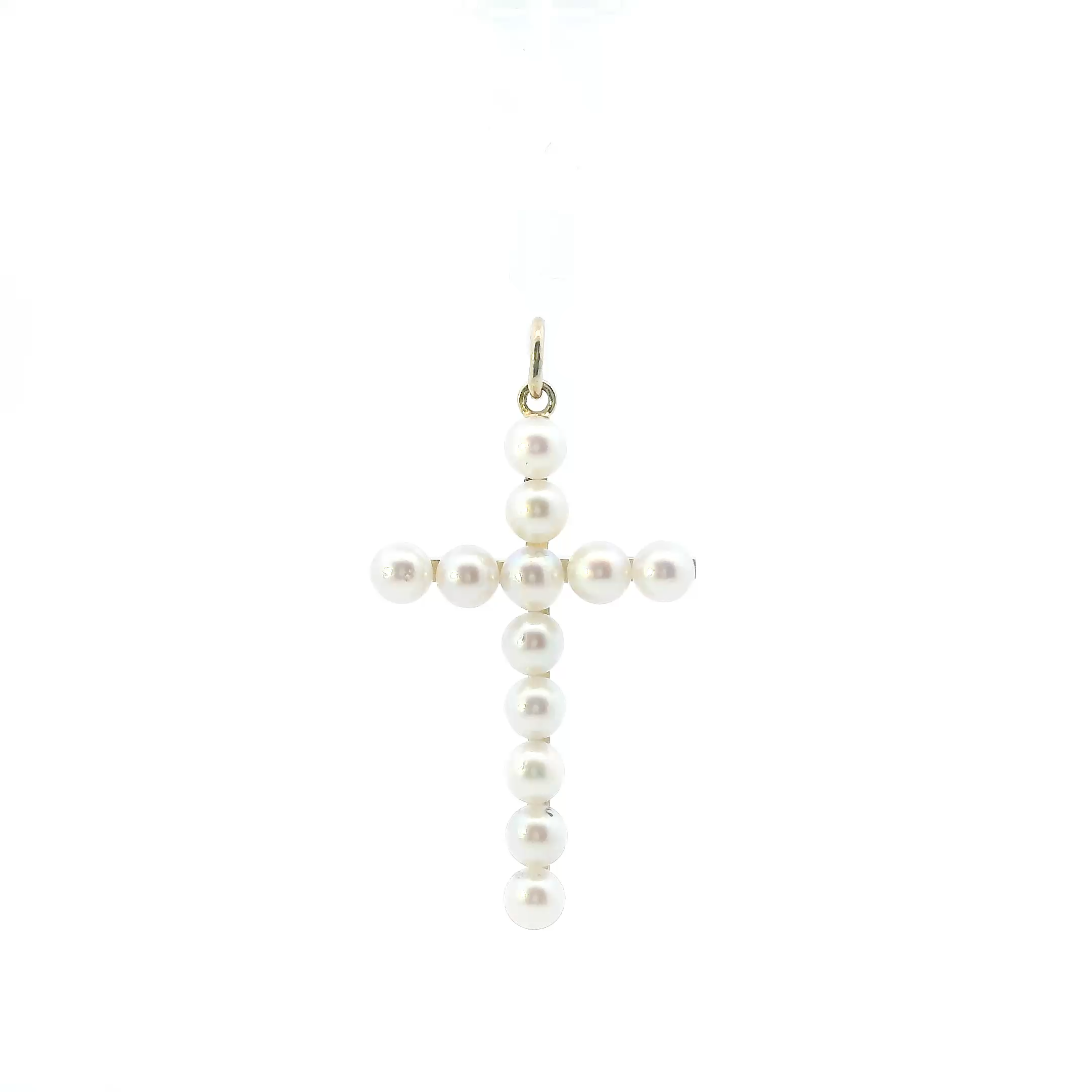 14K Yellow Gold Pearls Cross Pendant