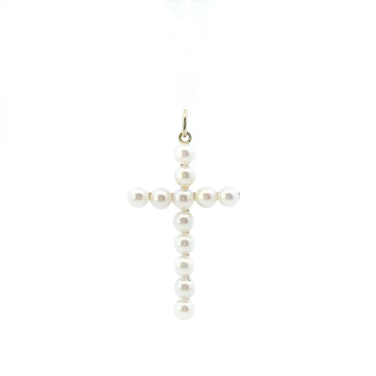 14K Yellow Gold Pearls Cross Pendant