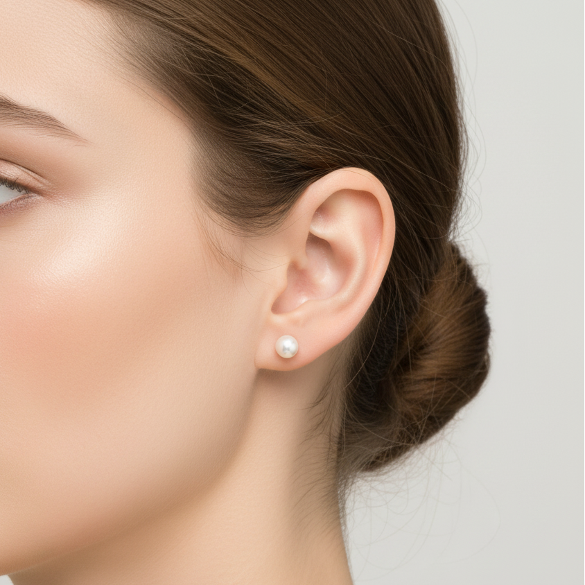 14K Yellow Gold Pearl Stud Earrings