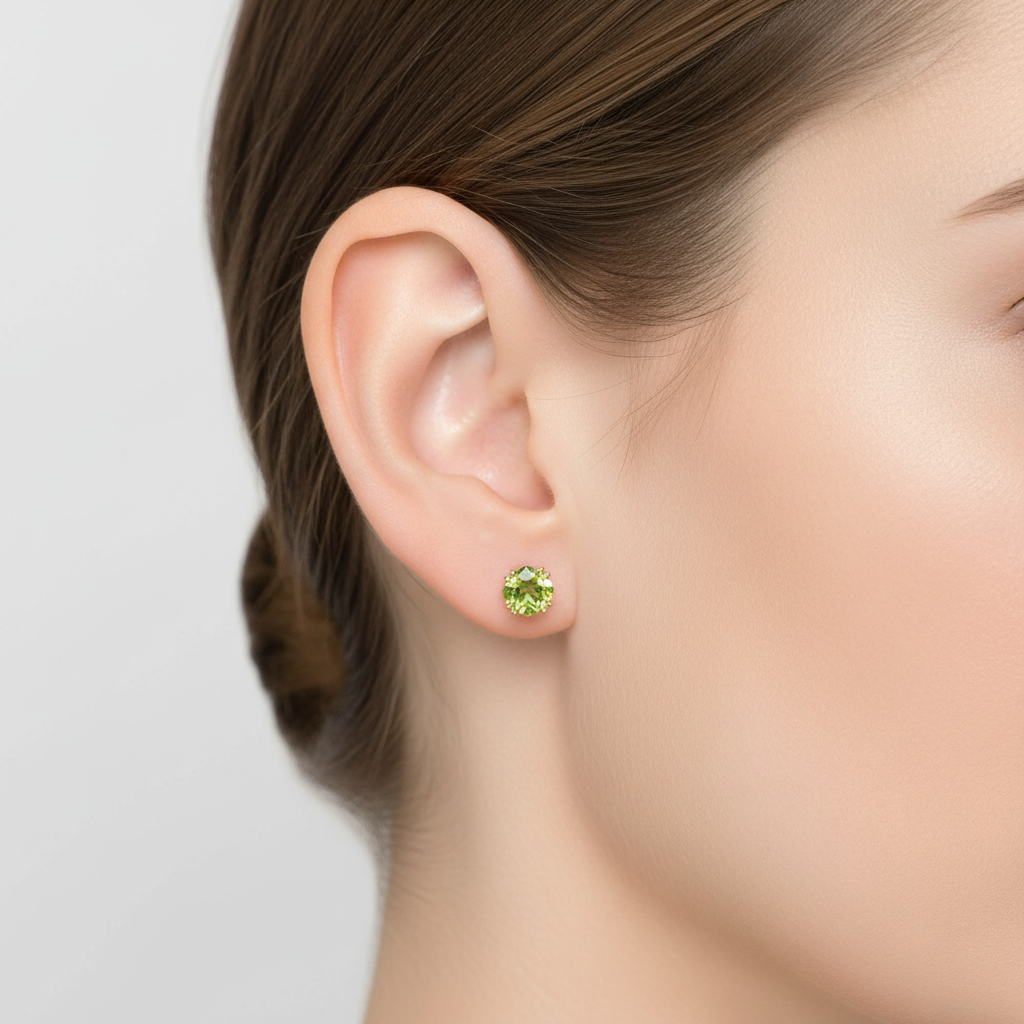 14K Yellow Gold Peridot Stud Earrings