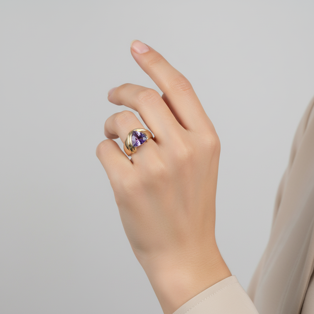 10K Yellow Gold Trillion Amethyst Womens Ring