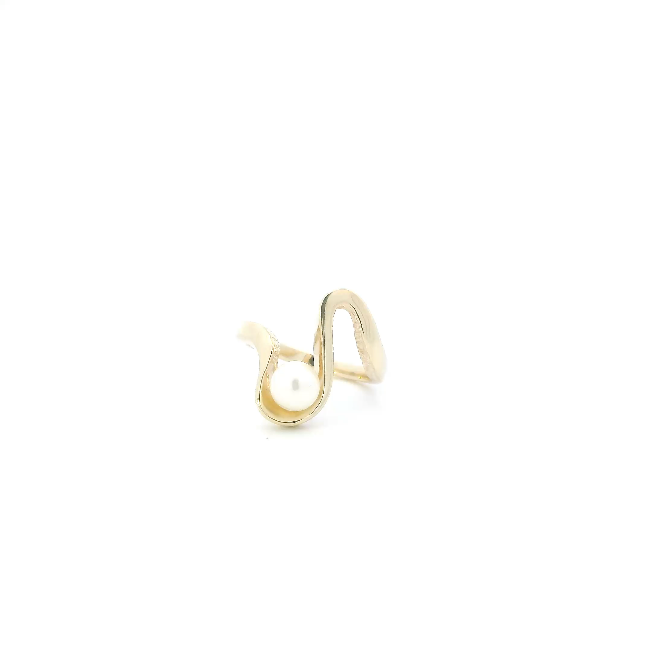 14K Yellow Gold Pearl Abstract Womens Ring