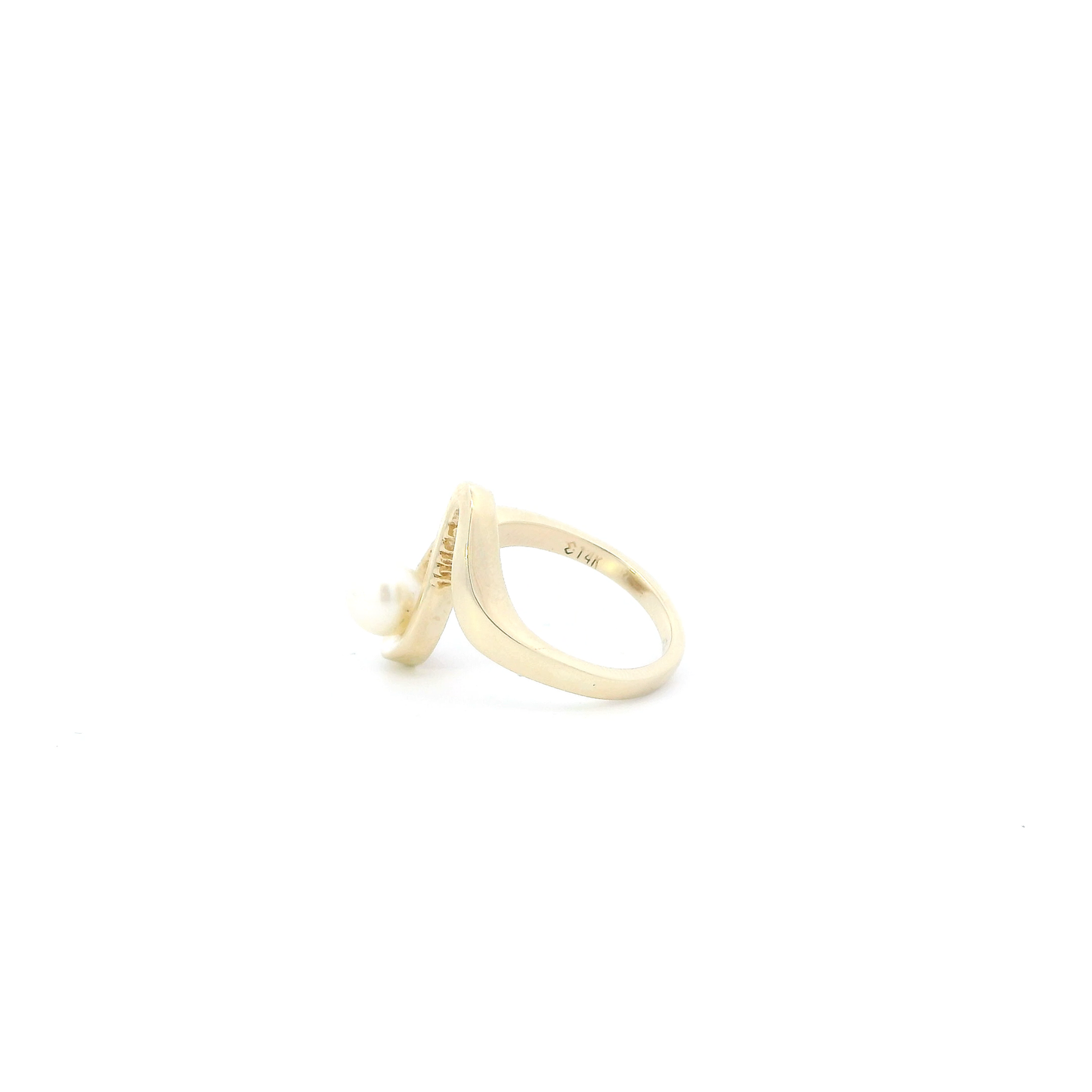 14K Yellow Gold Pearl Abstract Womens Ring