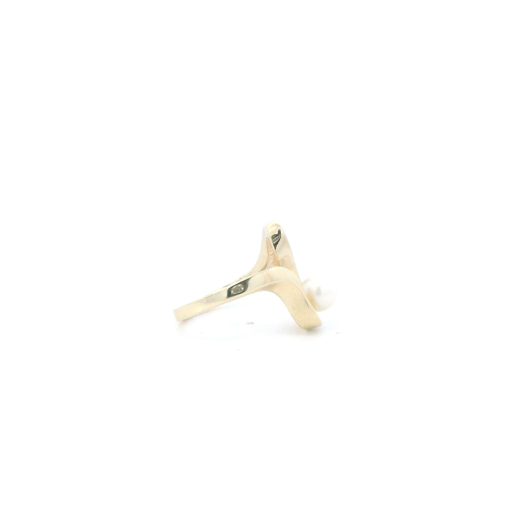 14K Yellow Gold Pearl Abstract Womens Ring