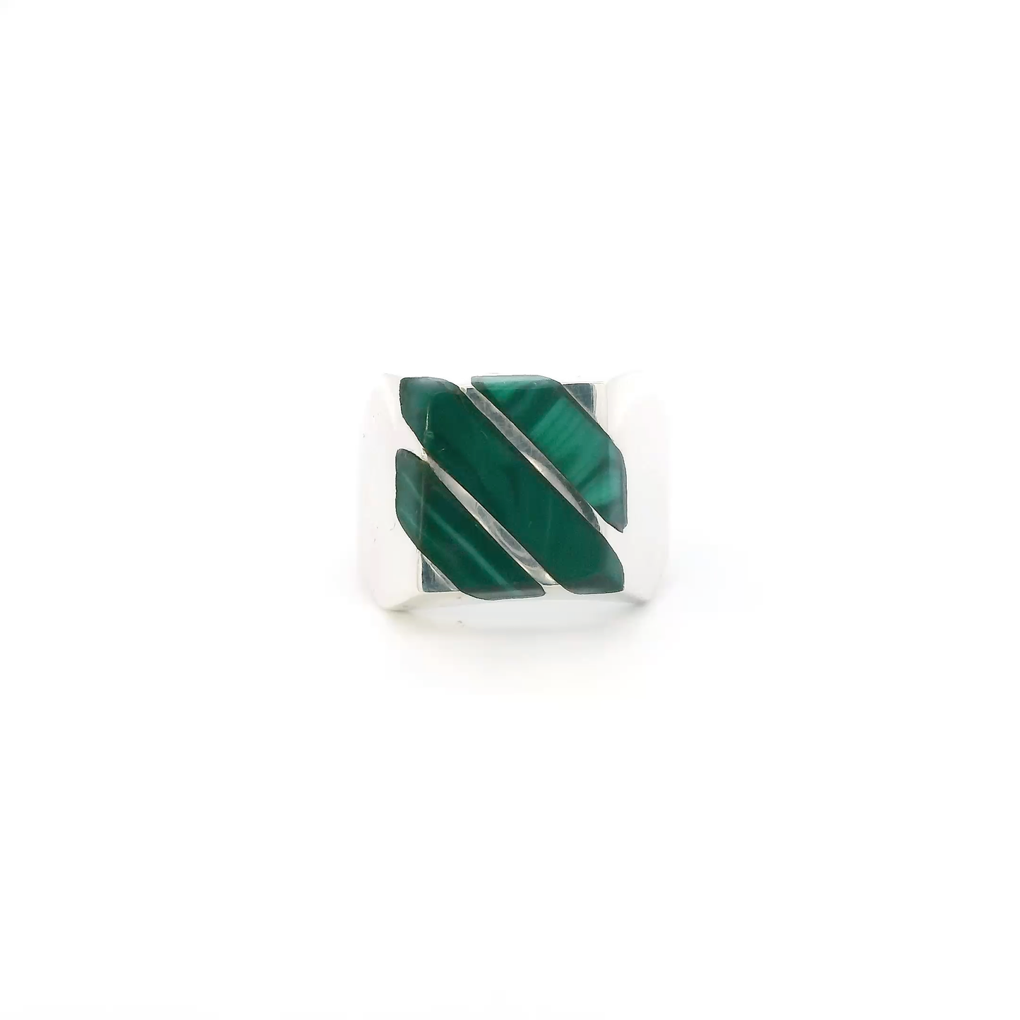 Taxco Mex Silver Malachite Inlaid Mens Ring