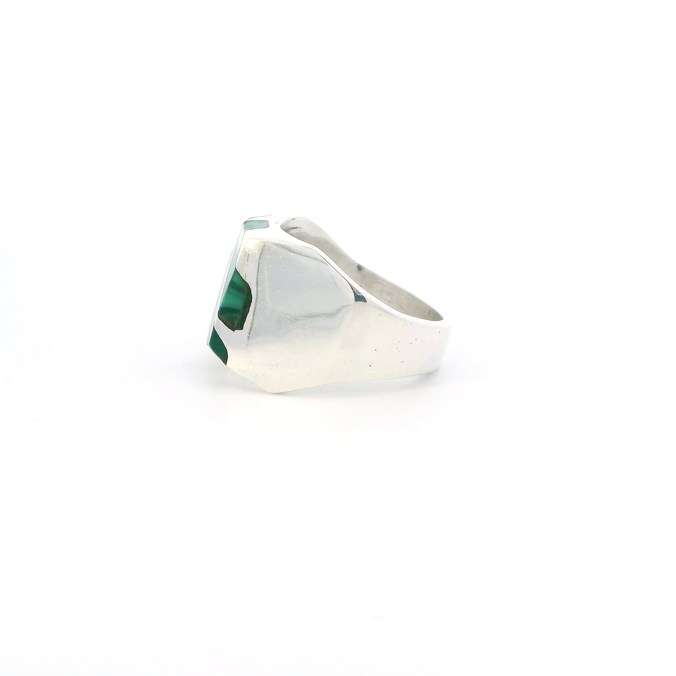 Taxco Mex Silver Malachite Inlaid Mens Ring
