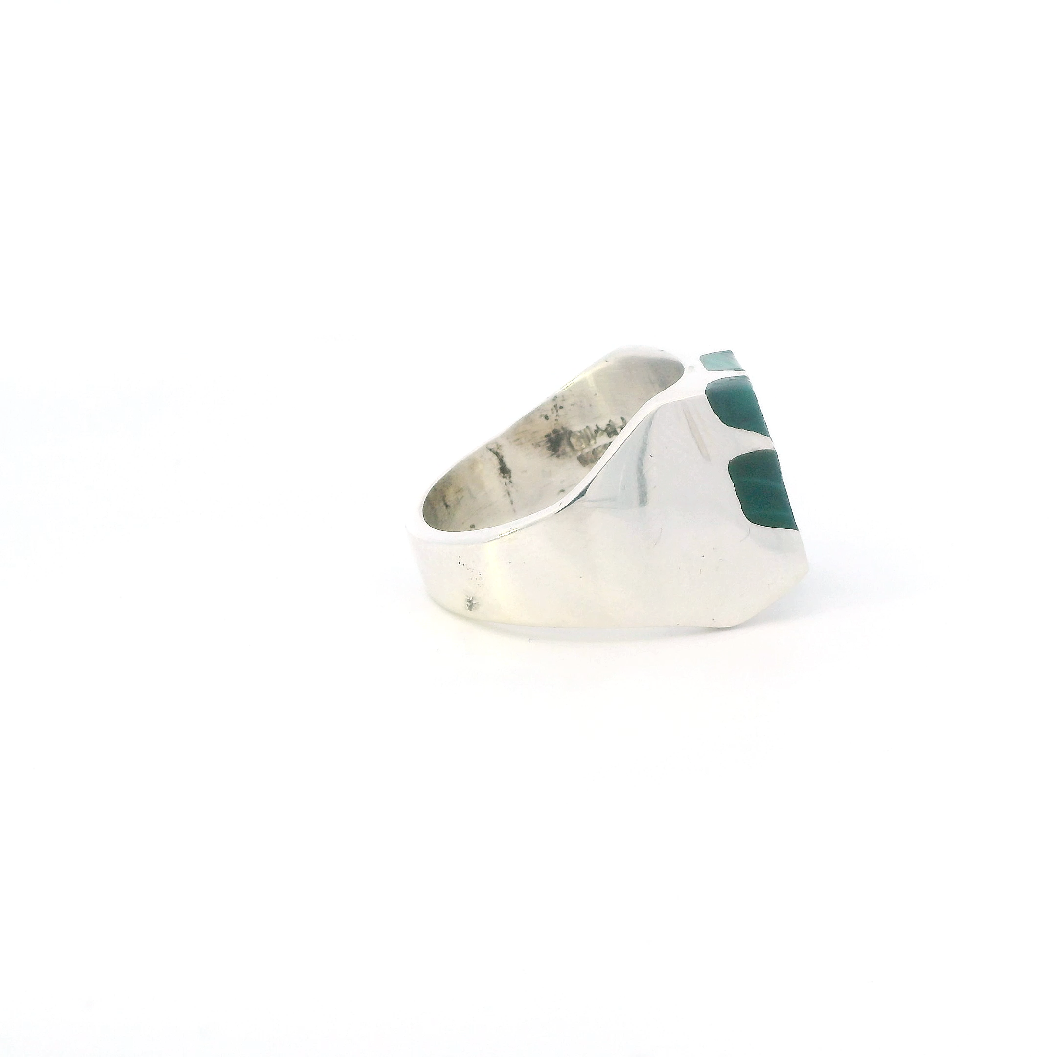 Taxco Mex Silver Malachite Inlaid Mens Ring