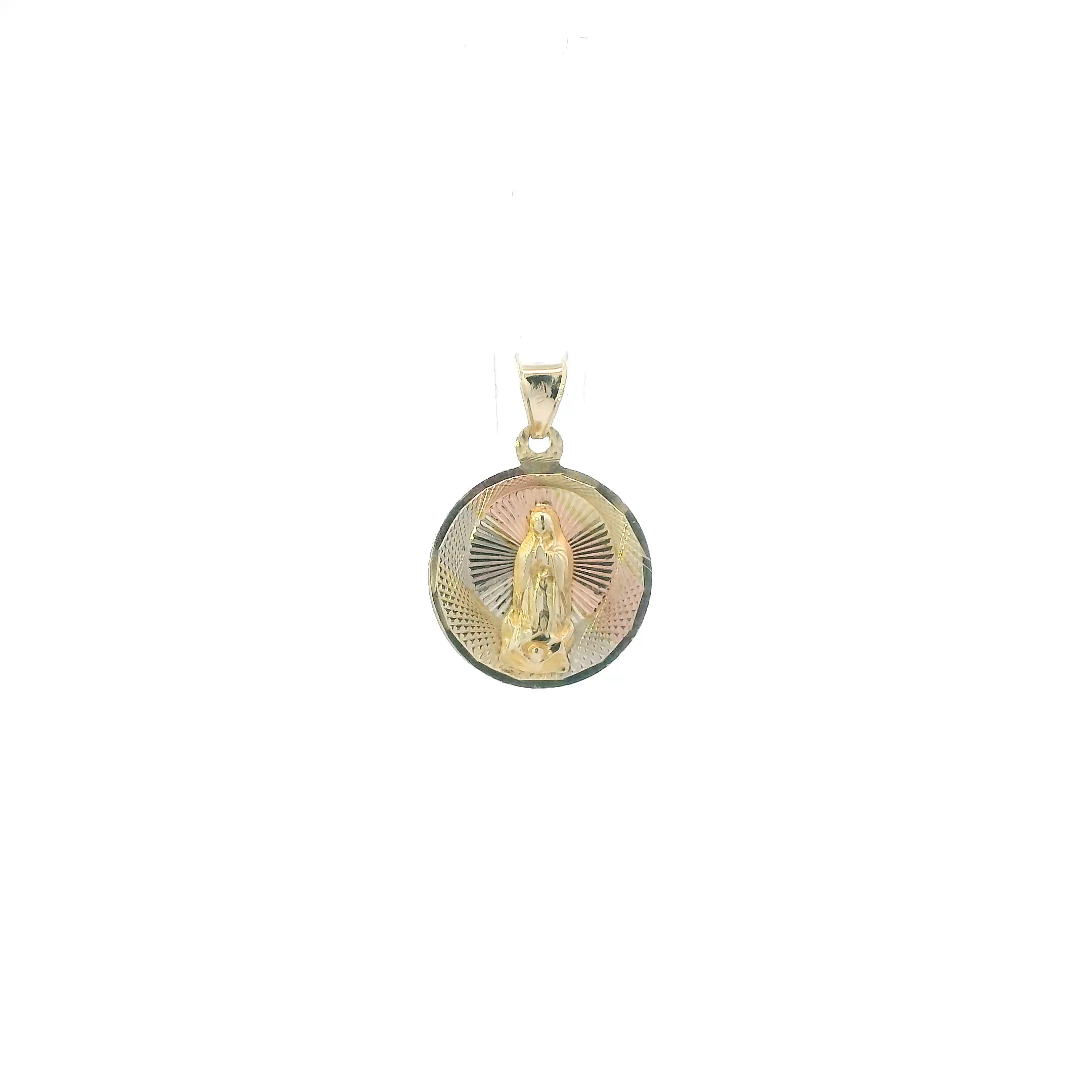 10K Tri Color Gold Round Double Sided Religious Pendant