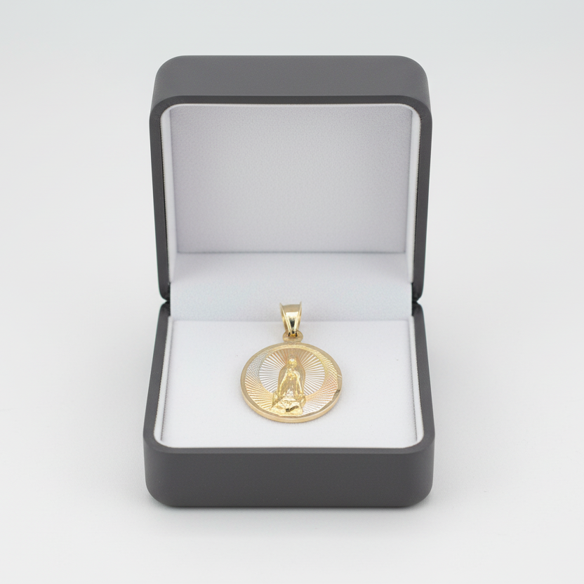 10K Tri Color Gold Round Double Sided Religious Pendant