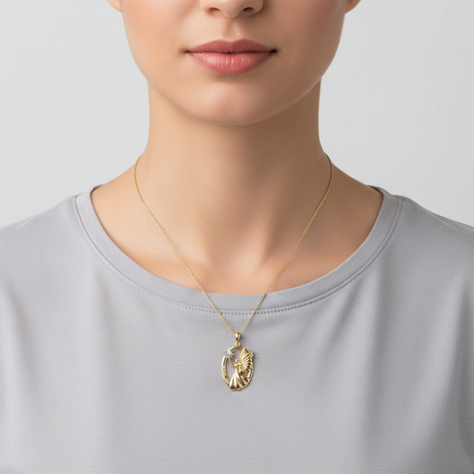 10K Yellow & White Gold Oval "Guide Me" Angel Pendant