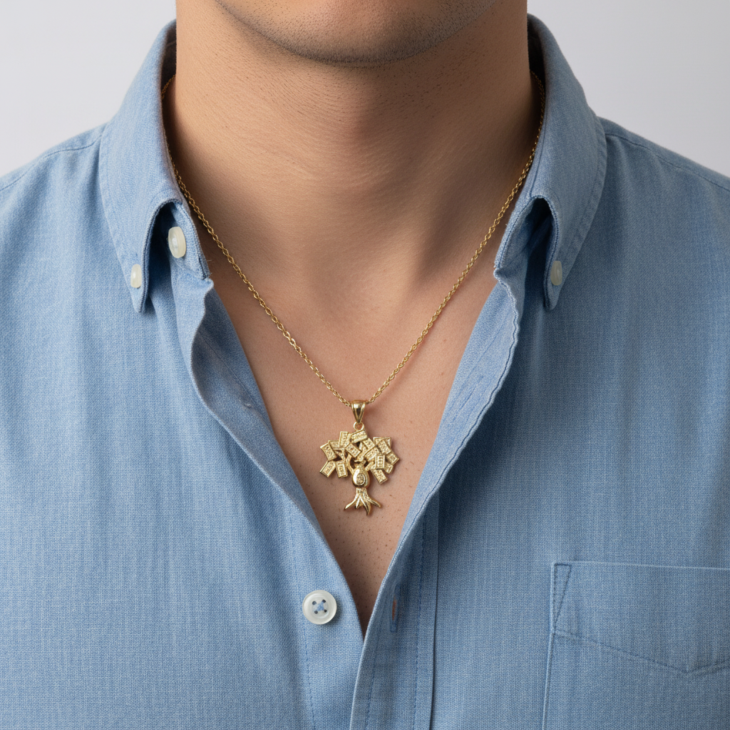 10K Yellow Gold Diamond Cut Money Tree Pendant