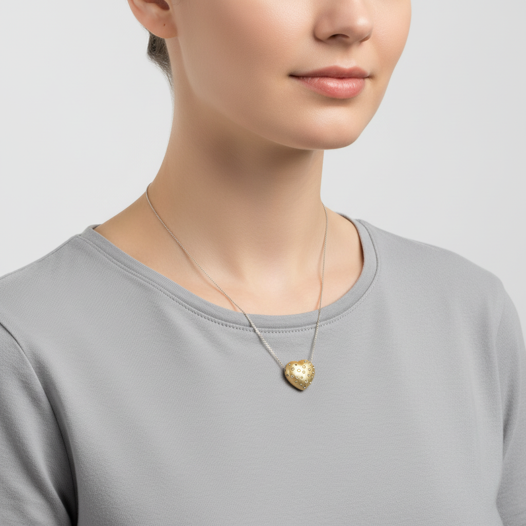 14K Yellow Gold Puff Heart Pendant & 18