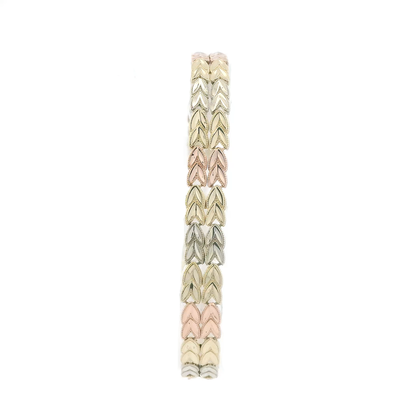 14K Tri Color Gold 7" Double Leaf Link Bracelet