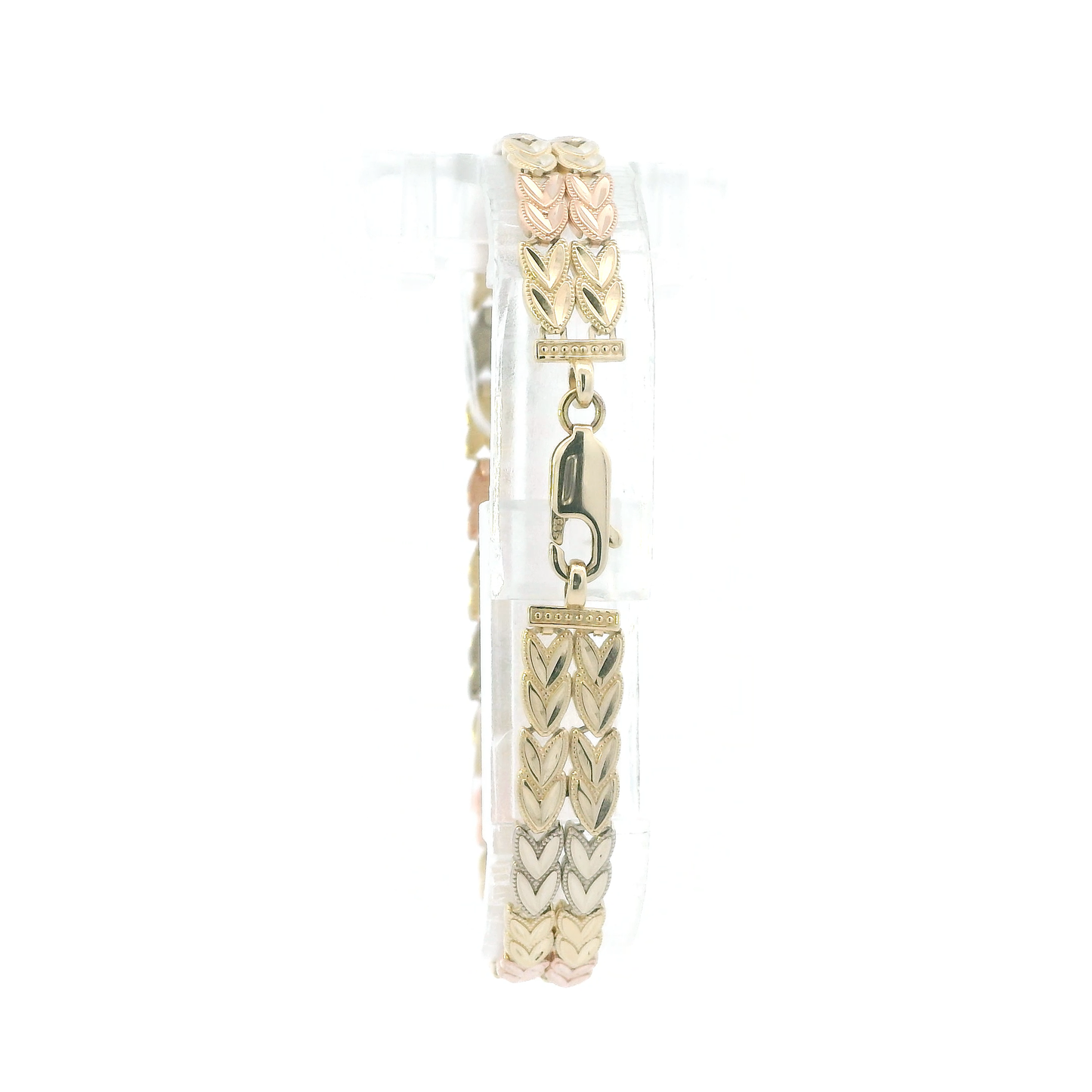 14K Tri Color Gold 7" Double Leaf Link Bracelet