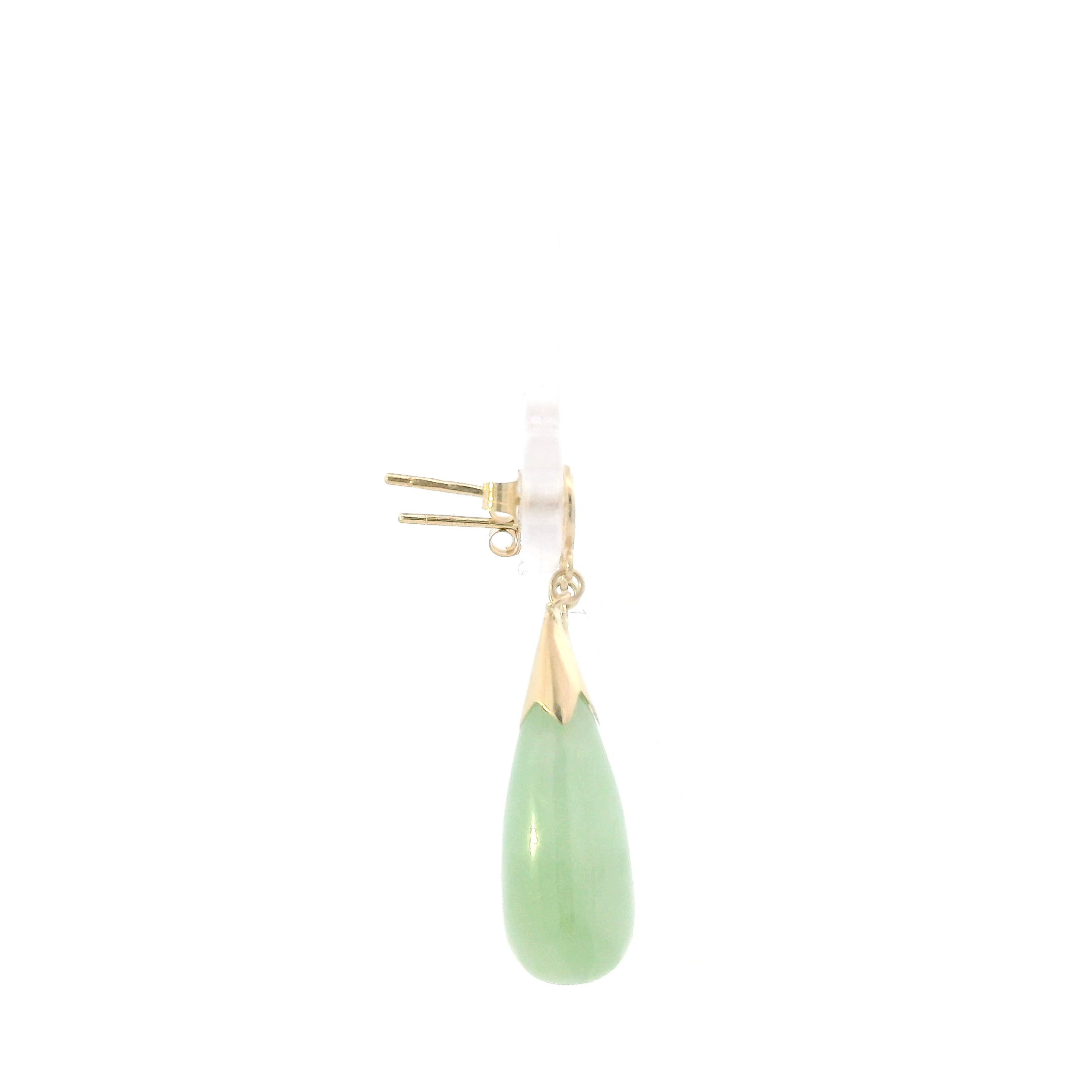 14K Yellow Gold Light Green Jade Pear Drop Dangle Earrings