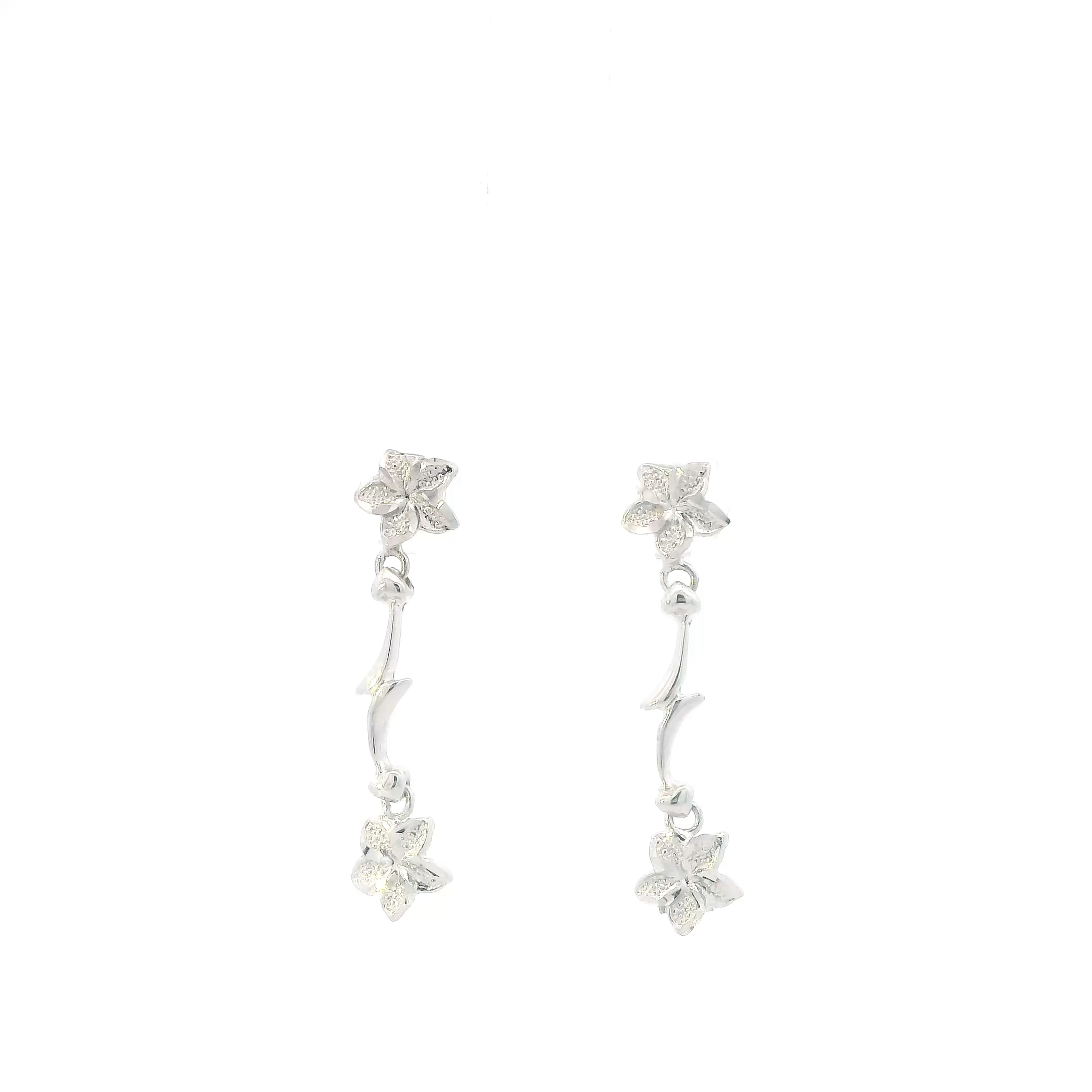 10K White Gold Plumeria Flower Dangle Earrings