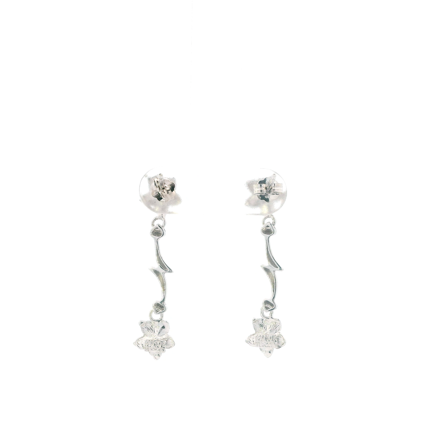 10K White Gold Plumeria Flower Dangle Earrings