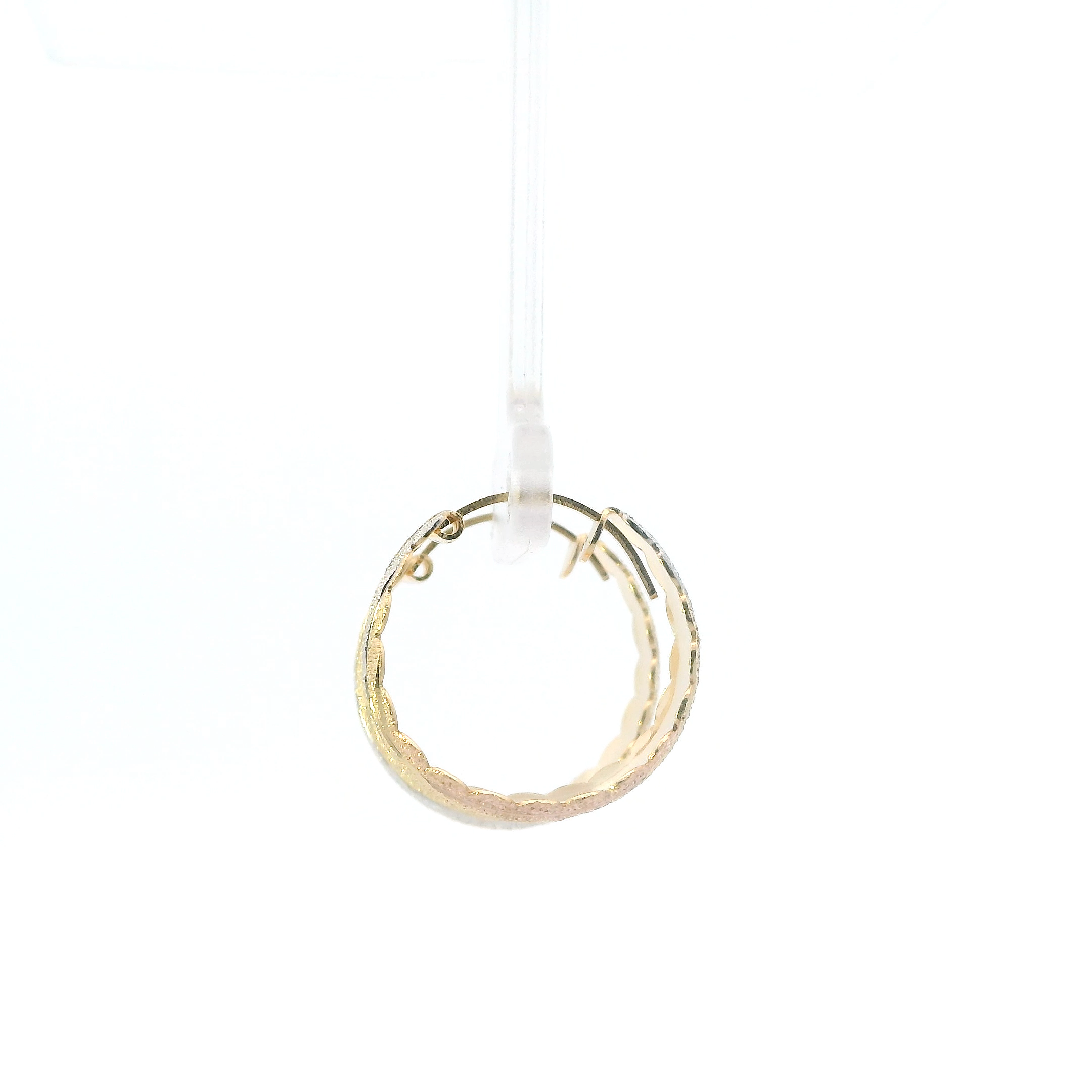 18K Tri Color Gold Striped Diamond Cut Criss Cross Hoop Earrings