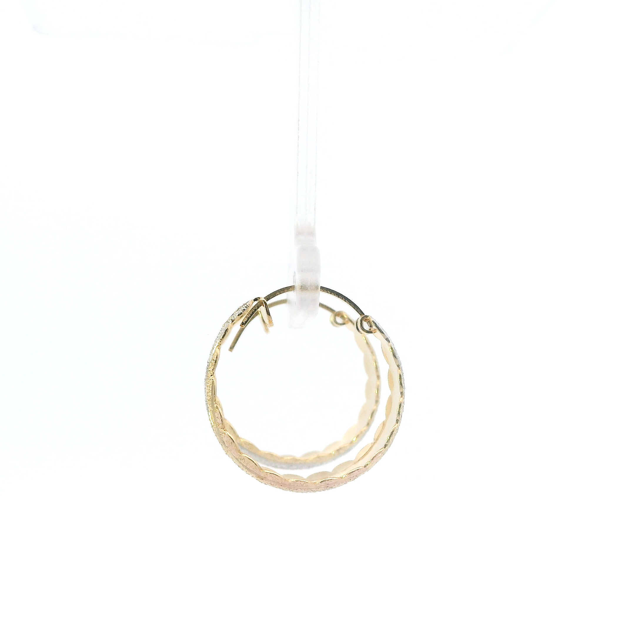 18K Tri Color Gold Striped Diamond Cut Criss Cross Hoop Earrings