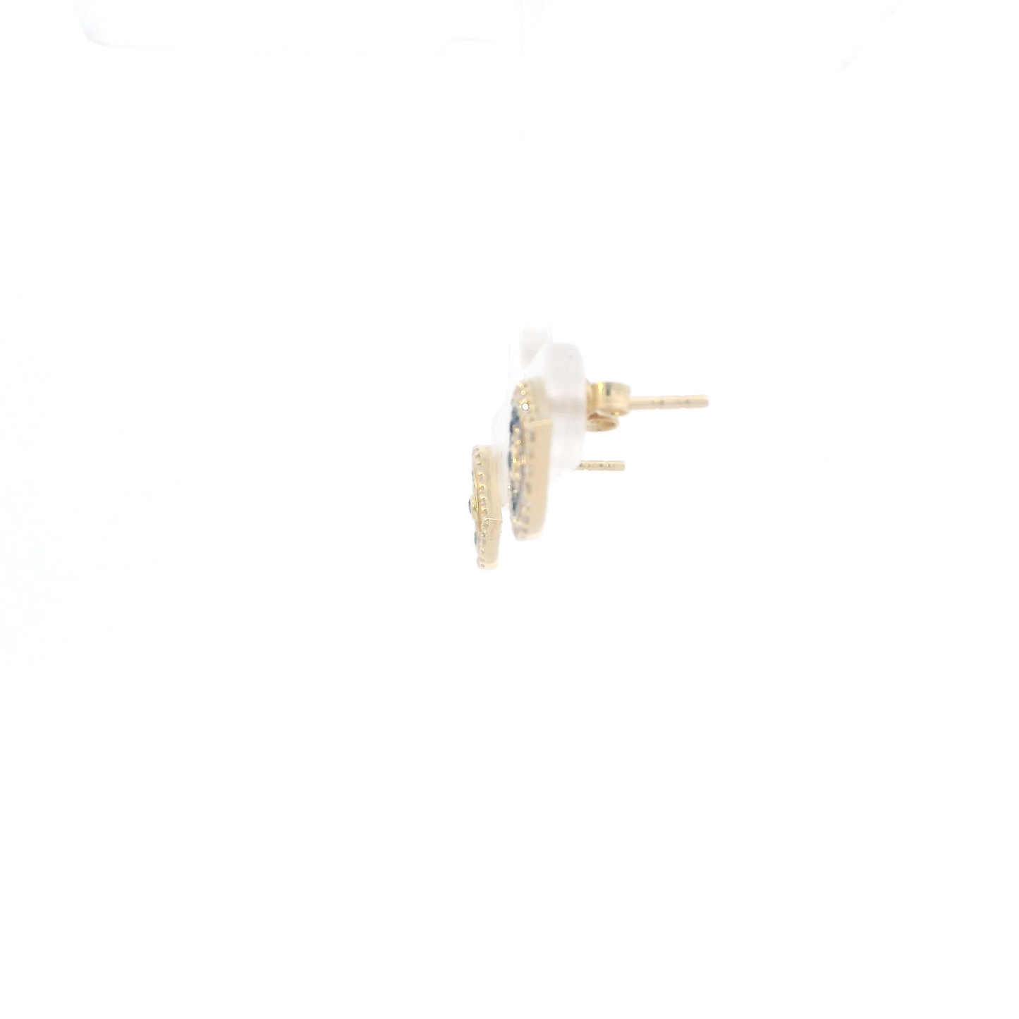 14K Yellow Gold White/Blue Cz Eye Stud Earrings