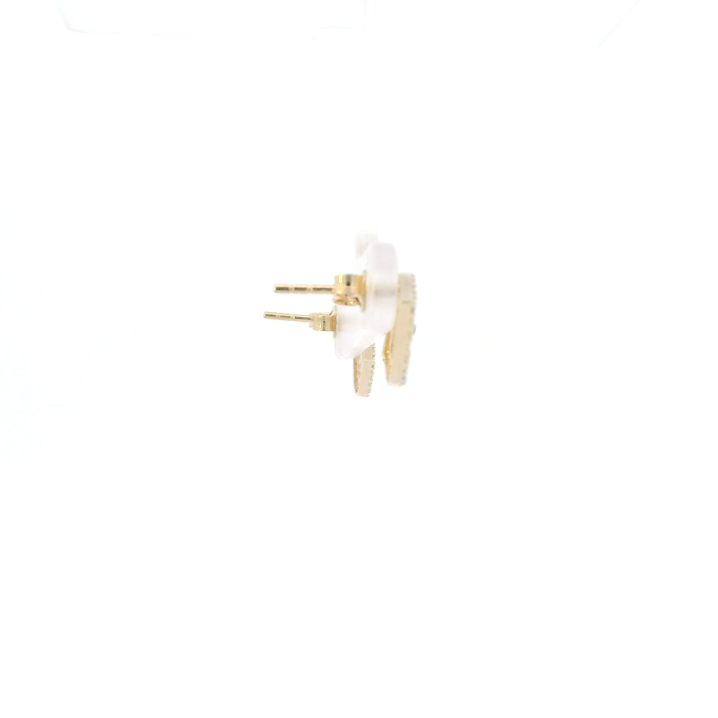 14K Yellow Gold White/Blue Cz Eye Stud Earrings