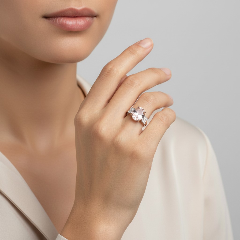 10K Rose Gold Morganite & Diamond Womens Ring