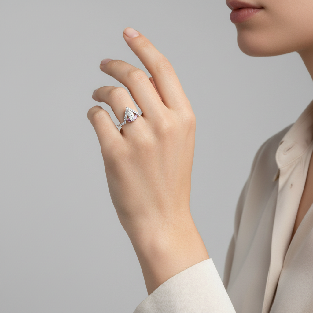 14K White Gold Diamond & Pink Sapphire Womens Ring - 1.07ct