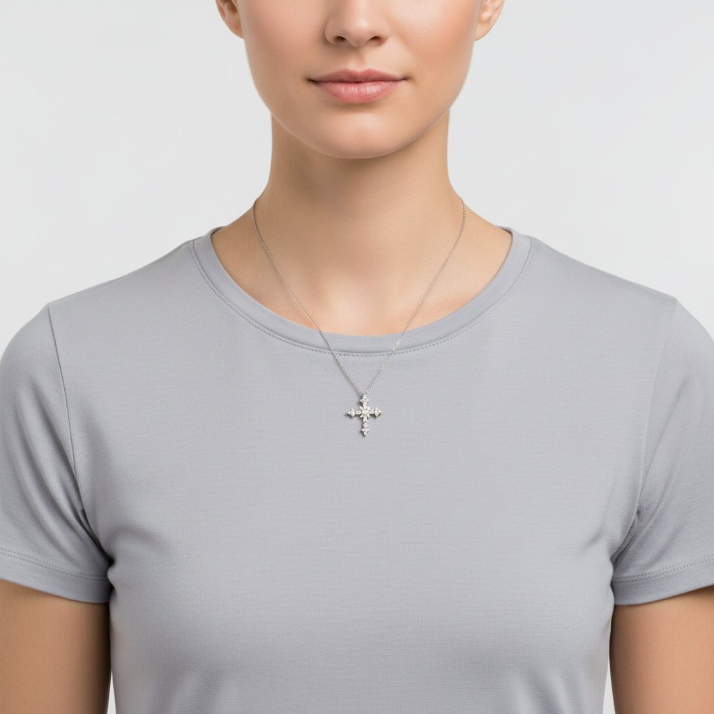 14K Yellow Gold Diamond Cross Pendant