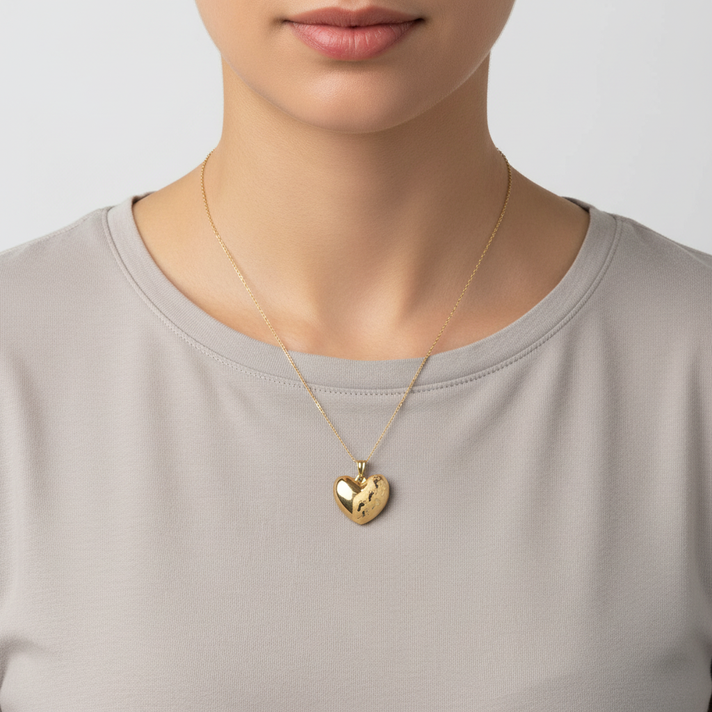 14K Yellow Gold Footprint Heart Pendant