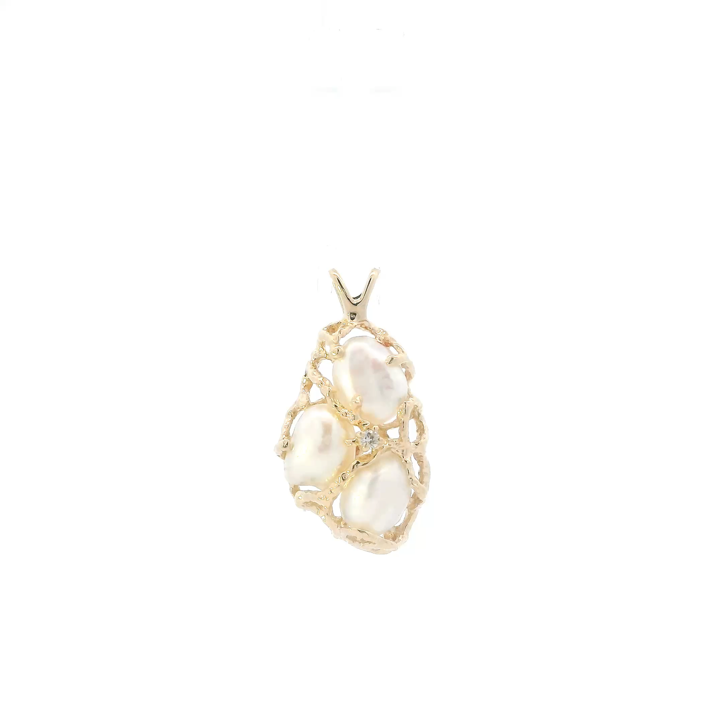 14K Yellow Gold Baroque Pearls & Diamond Pendant - 0.01ct