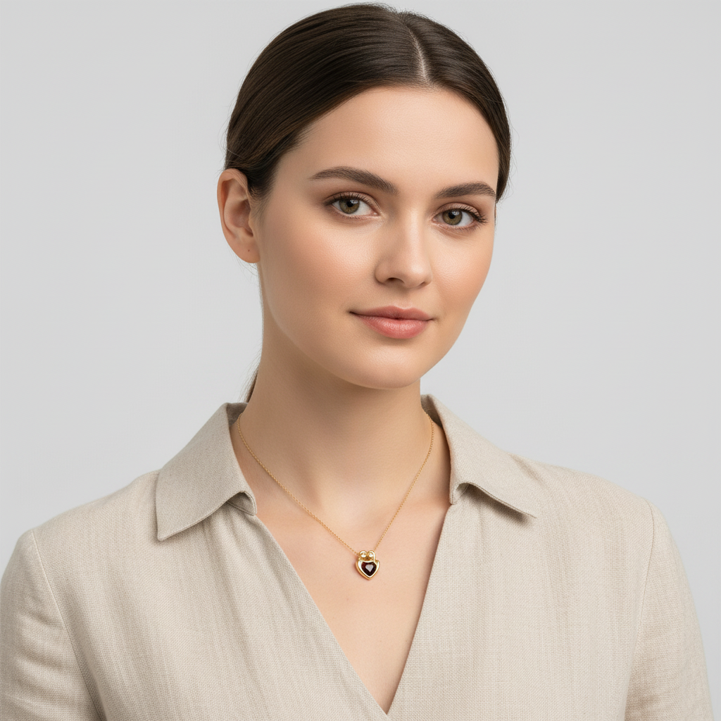 14K Yellow Gold Garnet Heart Pendant