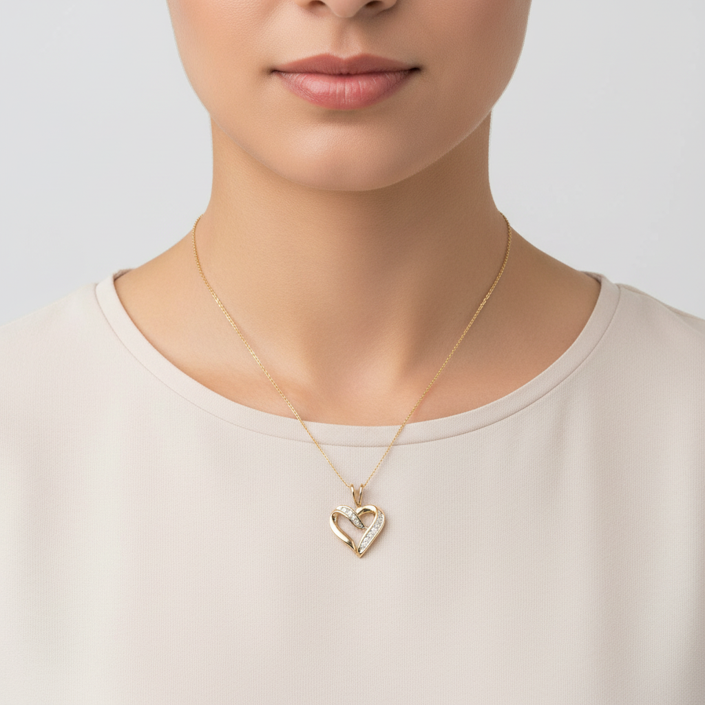 10K Yellow & White Gold Diamonds Heart Pendant - 0.70ct