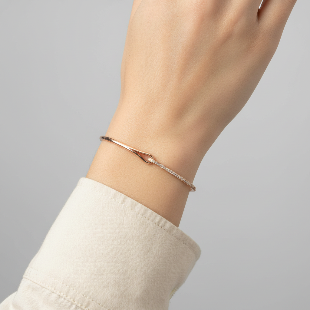 10K Rose Gold Adjustable Diamond Lariet Wheat Bracelet