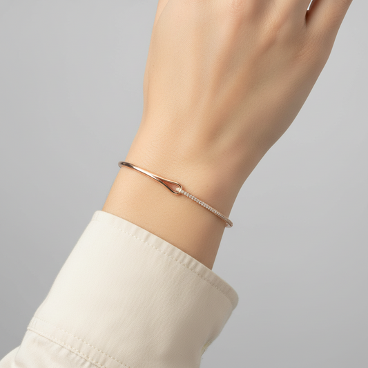 10K Rose Gold Adjustable Diamond Lariet Wheat Bracelet