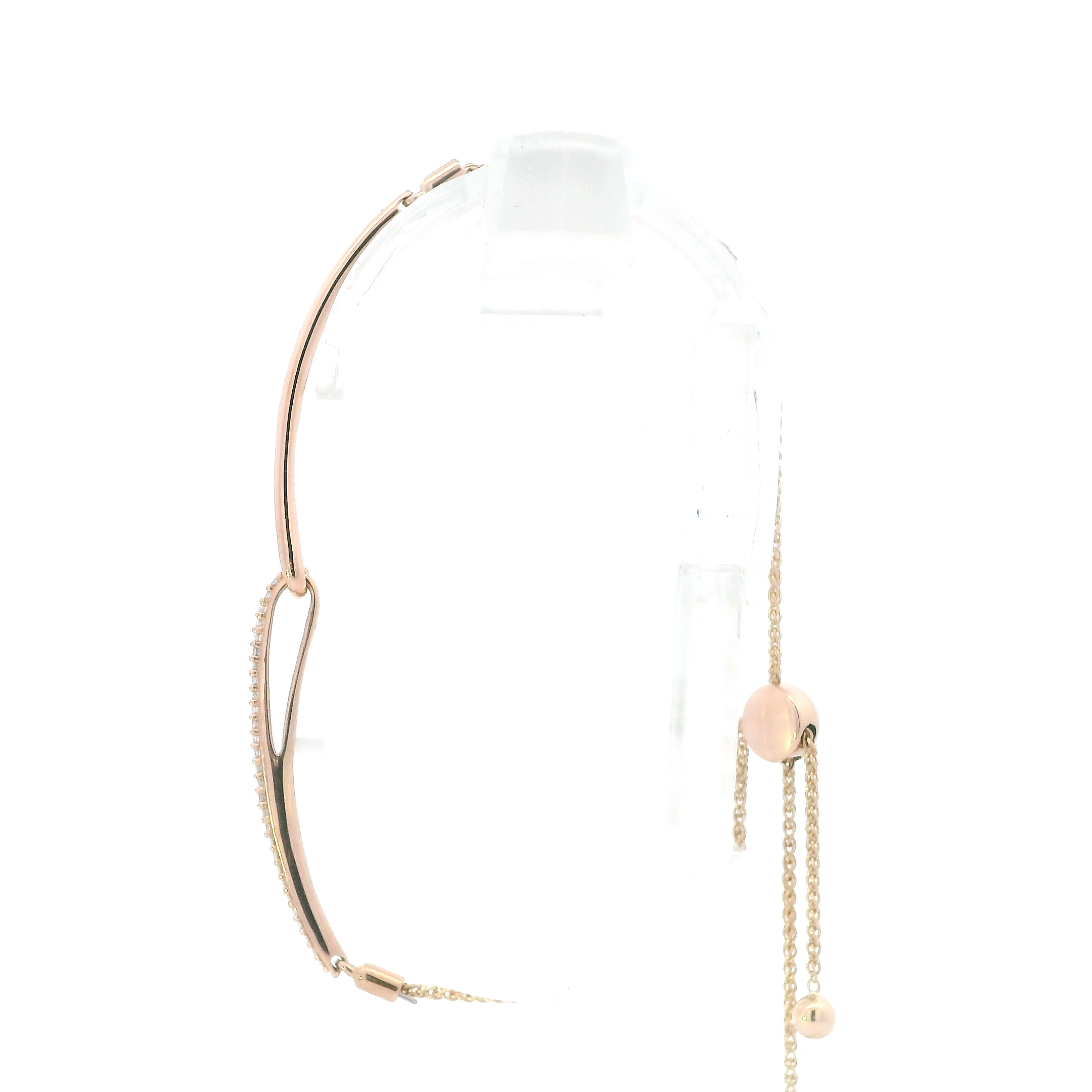 10K Rose Gold Adjustable Diamond Lariet Wheat Bracelet