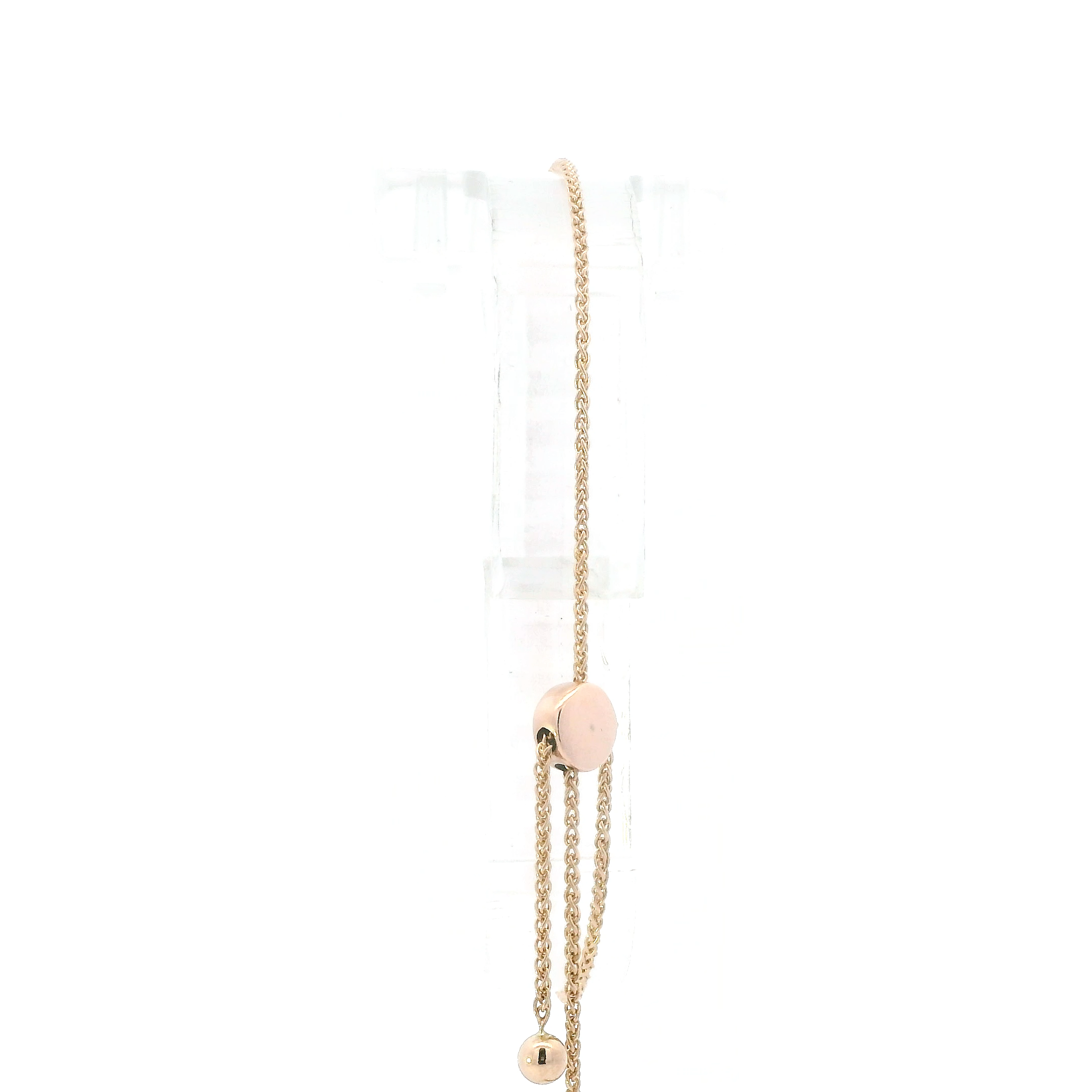10K Rose Gold Adjustable Diamond Lariet Wheat Bracelet