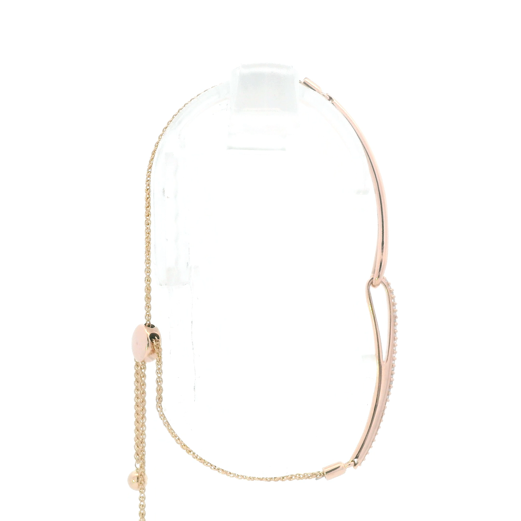 10K Rose Gold Adjustable Diamond Lariet Wheat Bracelet
